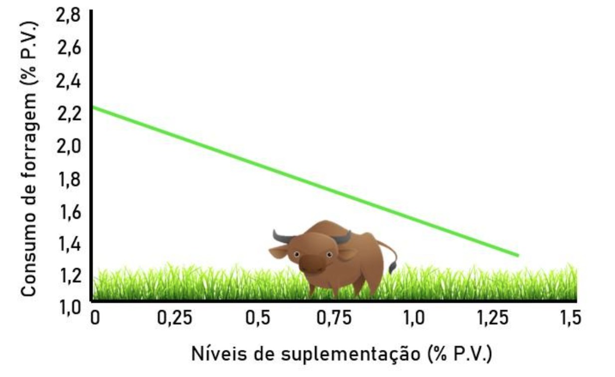 Figura 4. Consumo de forragem de animais em função de níveis crescentes de suplementação nas águas (Adaptado de Dórea, 2010). 