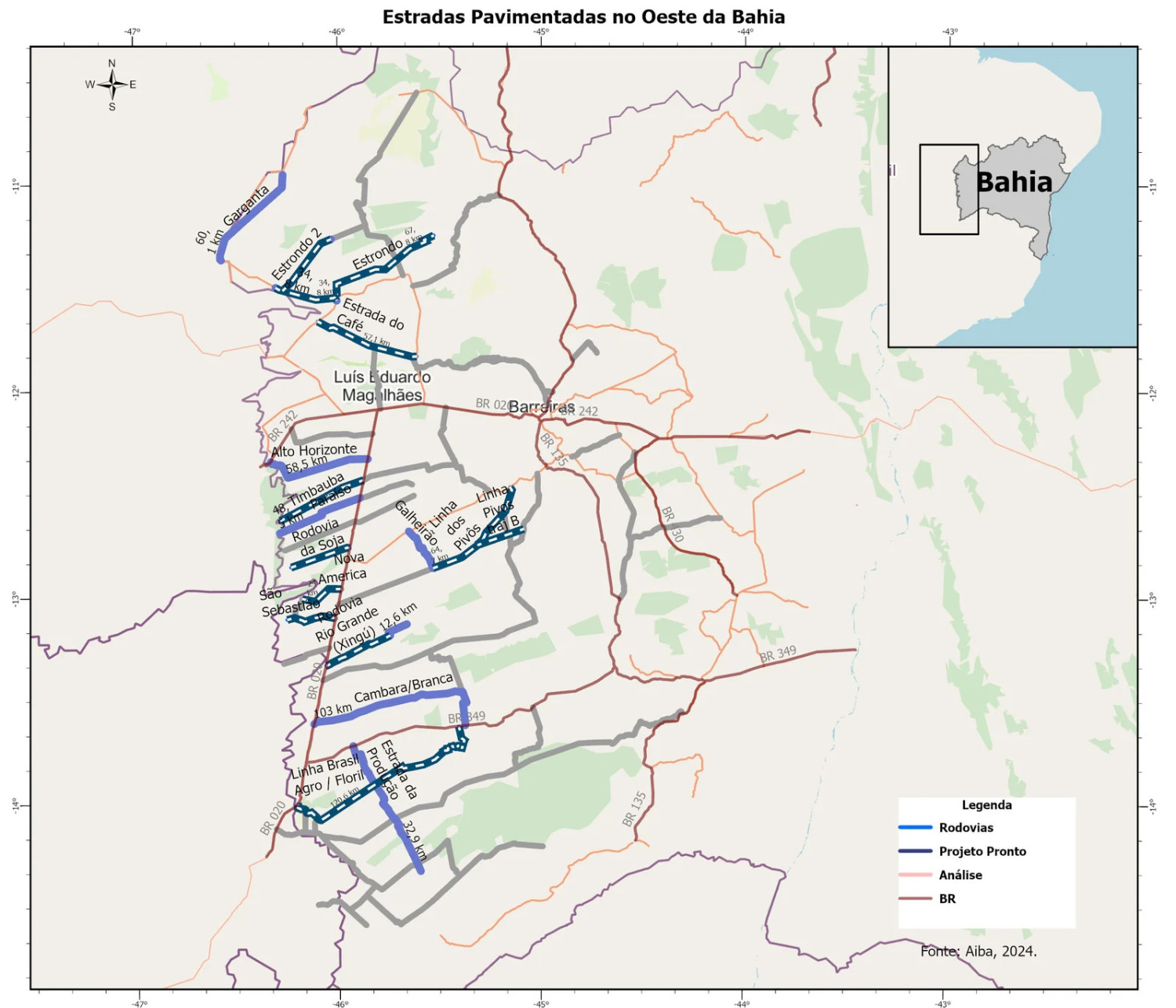 Agricultores do Oeste baiano asfaltam rodovias com recursos próprios - mapa das estradas infraestrutura