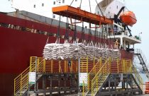 exportacao de sacas de cafe pelo porto - carregando navio de cafe
