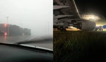 Frente fria causa estragos: vento derruba carreta e dificulta pouso de avião; veja os vídeos