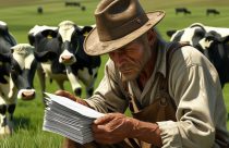 produtor rural olhando os boletos - cheio de dividas para pagar
