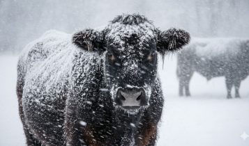 vaca da raca angus no frio congelante - vaca congelada