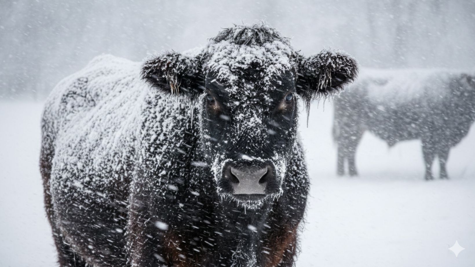 vaca da raca angus no frio congelante - vaca congelada