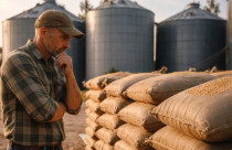 agricultor olhando para os sacos de graos - recuperacao judicial