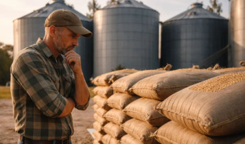 agricultor olhando para os sacos de graos - recuperacao judicial