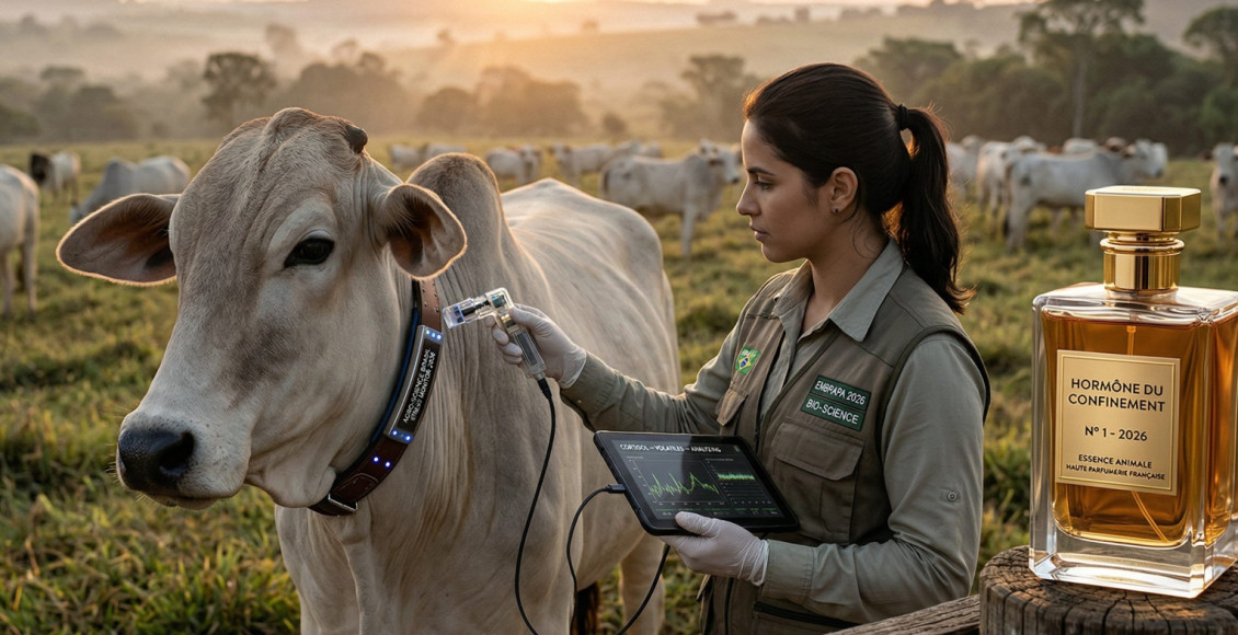 O cheiro do estresse: Por que a ciência de 2026 está extraindo o suor de vacas para criar o perfume mais caro do mundo?