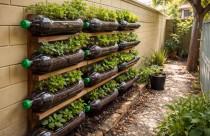 horta vertical com garrafas PET