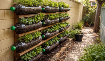 horta vertical com garrafas PET