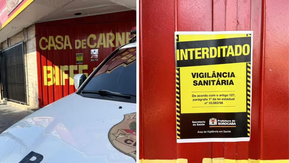Vigilância Sanitária interdita açougue na zona industrial de Sorocaba — Foto: Reprodução/Polícia Civil
