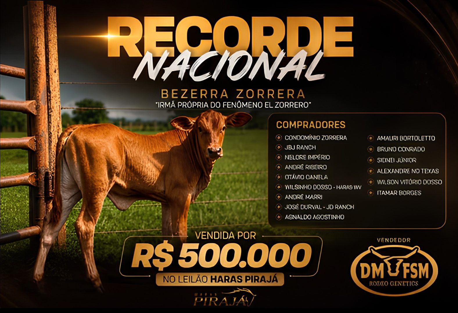 Bezerra Zorrera bate recorde nacional de R$ 500 Mil na genética de pulo